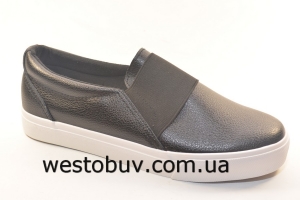 Слипоны женские черного цвета на широкой резинке AN72p