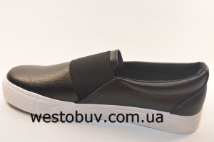 Слипоны женские черного цвета на широкой резинке AN72p