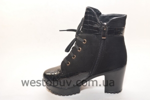 Зимние лаковые ботинки для женщин на шнурках 029SA