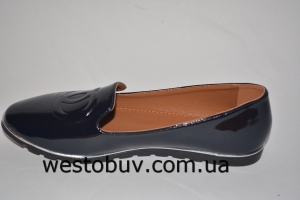 Женские балетки синий экко-лак  016-8а