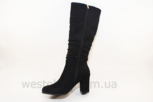 Осенние замшевые сапоги c золотистым украшением AE09