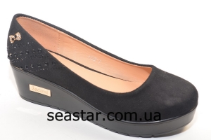 Женские черные туфли экко-замш H56-1