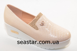 Женские туфли бежевый экко-лак H58-2