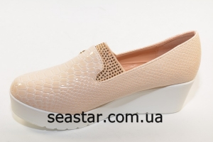 Женские туфли бежевый экко-лак H58-2
