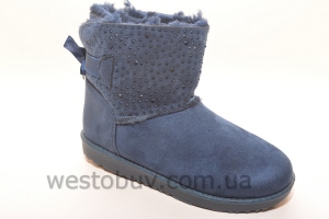 Зимние низенькие женские угги в синих стразах R105