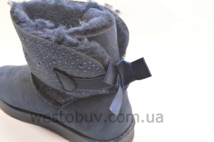 Зимние низенькие женские угги в синих стразах R105