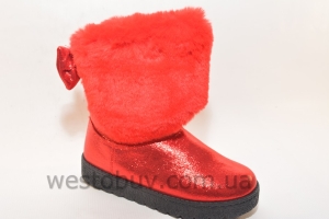 Зимние женские угги красный натаральный мех XD-09b
