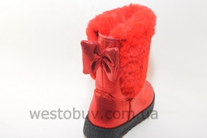 Зимние женские угги красный натаральный мех XD-09b