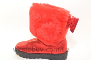 Зимние женские угги красный натаральный мех XD-09b