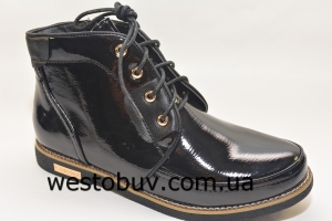 Женские  лаковые ботинки на шнурках K02103