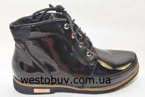 Женские  лаковые ботинки на шнурках K02103