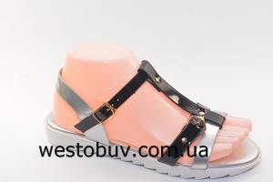 Серебристо-черные женские босоножки A20-1