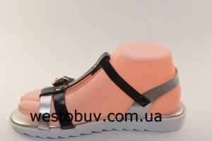 Серебристо-черные женские босоножки A20-1