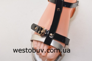 Серебристо-черные женские босоножки A20-1