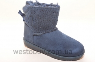 Зимние низенькие женские угги в синих стразах R105