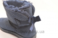 Зимние низенькие женские угги в синих стразах R105