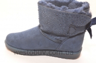 Зимние низенькие женские угги в синих стразах R105