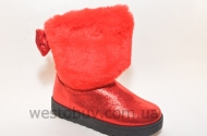 Зимние женские угги красный натаральный мех XD-09b
